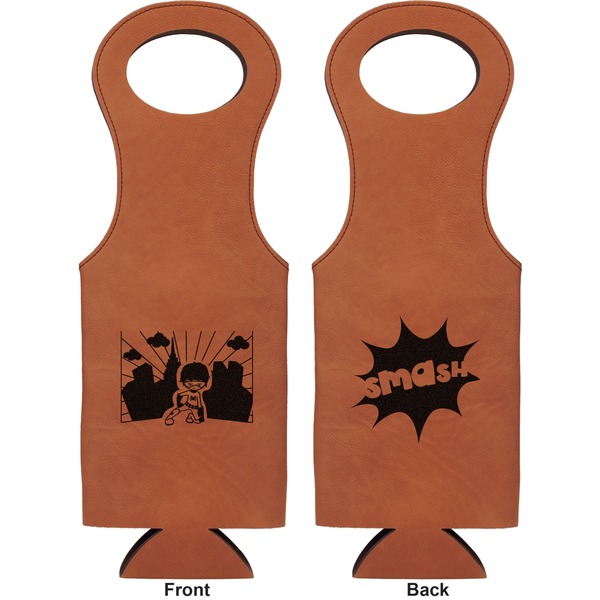 Superhero in the City Leatherette Wine Tote Double Sided - Front and Back