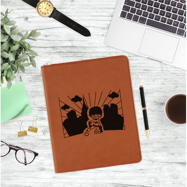 Superhero in the City Leatherette Zipper Portfolio - Lifestyle Photo