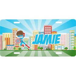 Superhero in the City Front License Plate (Personalized)