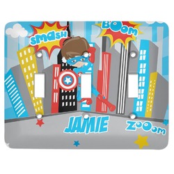Superhero in the City Light Switch Cover (3 Toggle Plate) (Personalized)