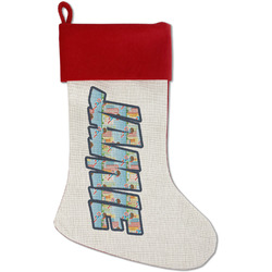 Superhero in the City Red Linen Stocking (Personalized)