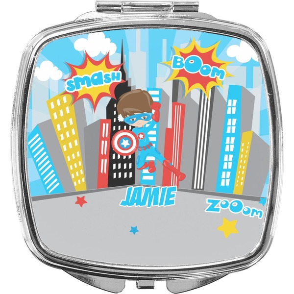 Custom Superhero in the City Compact Makeup Mirror (Personalized)