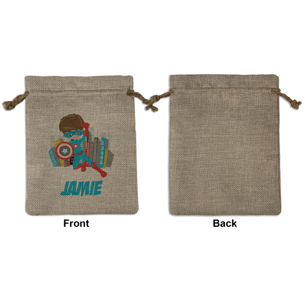 Superhero in the City Medium Burlap Gift Bag - Front Approval