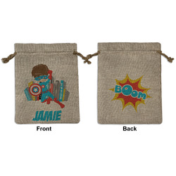 Superhero in the City Medium Burlap Gift Bag - Front & Back (Personalized)