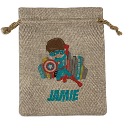 Superhero in the City Medium Burlap Gift Bag - Front (Personalized)
