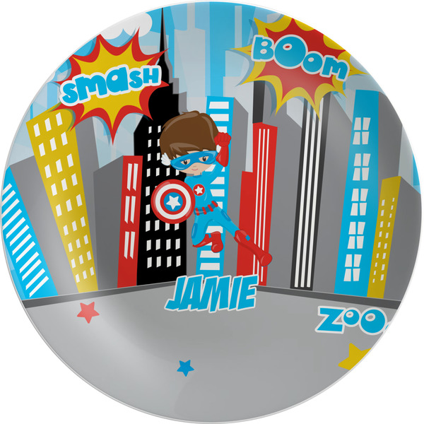 Custom Superhero in the City Melamine Salad Plate - 8" (Personalized)