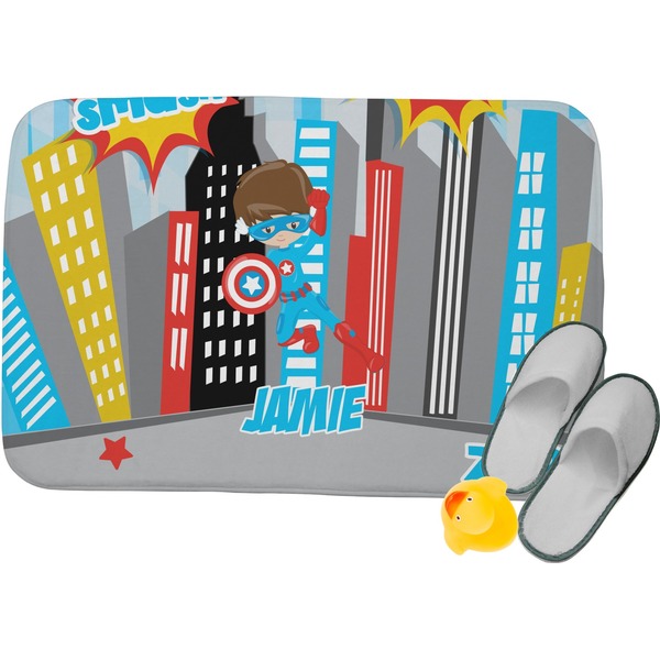 Custom Superhero in the City Memory Foam Bath Mat - 34"x21" (Personalized)