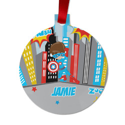 Superhero in the City Metal Ball Ornament - Double Sided w/ Name or Text