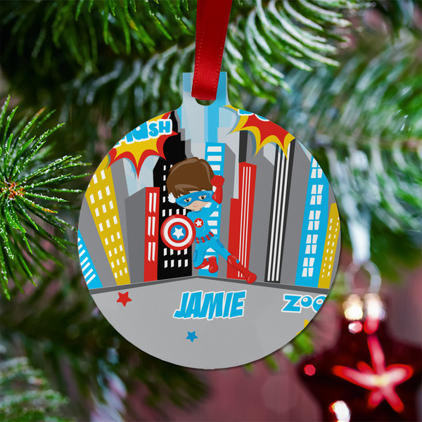 Superhero in the City Metal Ball Ornament - Lifestyle