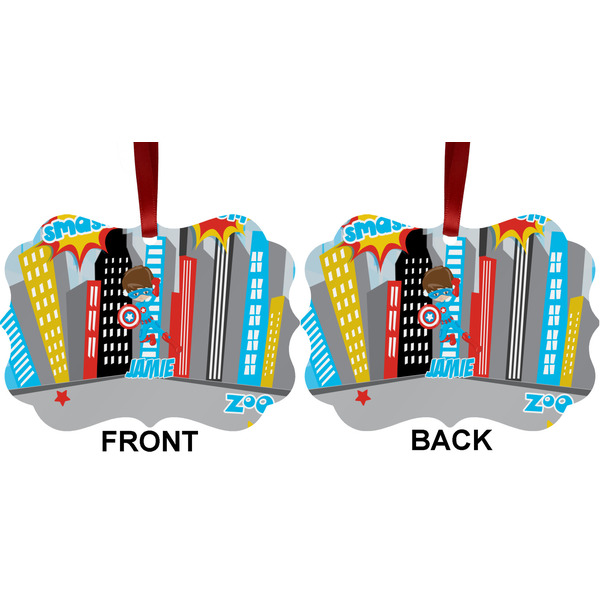 Superhero in the City Metal Benilux Ornament - Front and Back (APPROVAL)