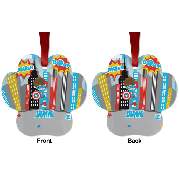 Superhero in the City Metal Paw Ornament - Front and Back