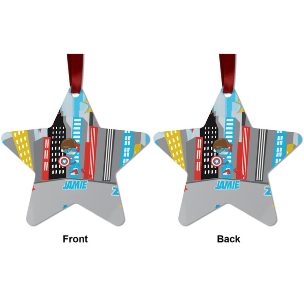 Superhero in the City Metal Star Ornament - Front and Back