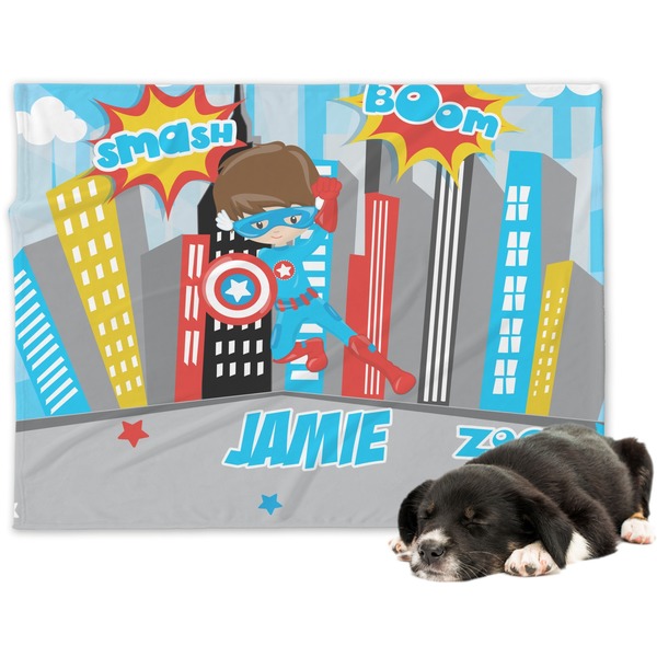 Custom Superhero in the City Dog Blanket - Large (Personalized)