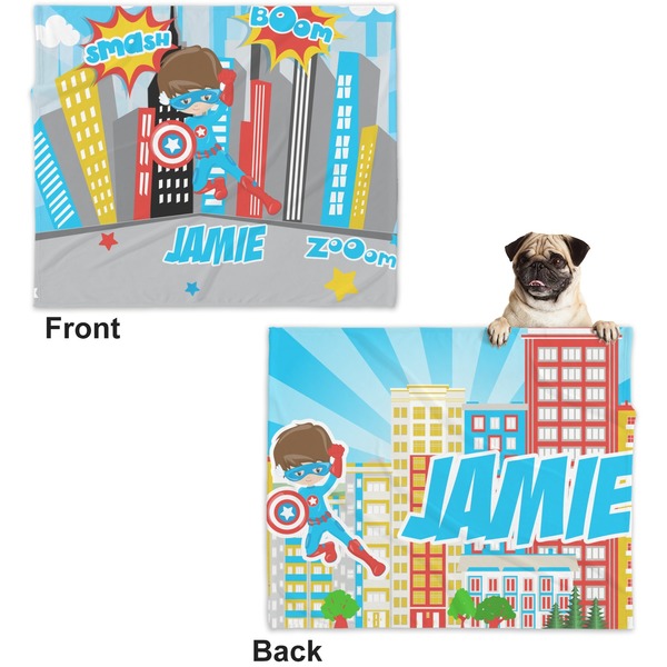 Superhero in the City Microfleece Dog Blanket - Large- Front & Back