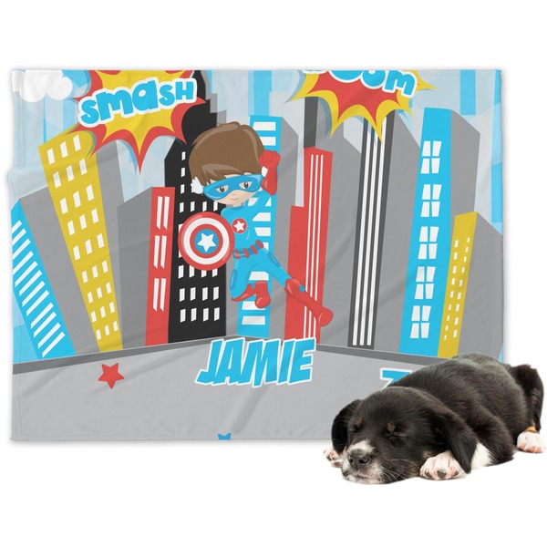 Custom Superhero in the City Dog Blanket (Personalized)