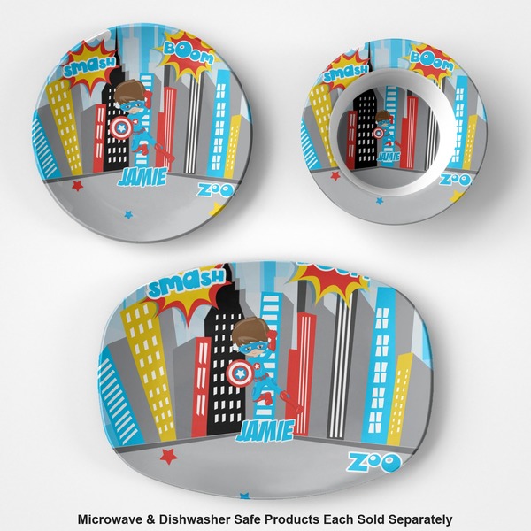 Superhero in the City Microwave & Dishwasher Safe CP Plastic Dishware - Group