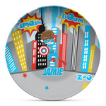 Superhero in the City Microwave Safe Plastic Plate - Composite Polymer (Personalized)