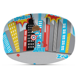 Superhero in the City Plastic Platter - Microwave & Oven Safe Composite Polymer (Personalized)