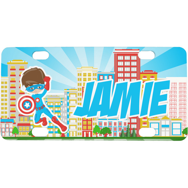 Custom Superhero in the City Mini/Bicycle License Plate (Personalized)