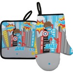 Superhero in the City Oven Mitt & Pot Holder Set w/ Name or Text