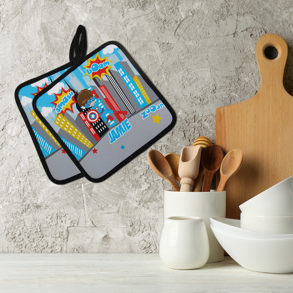 Superhero in the City Neoprene Pot Holder - Set of 2  LIFESTYLE