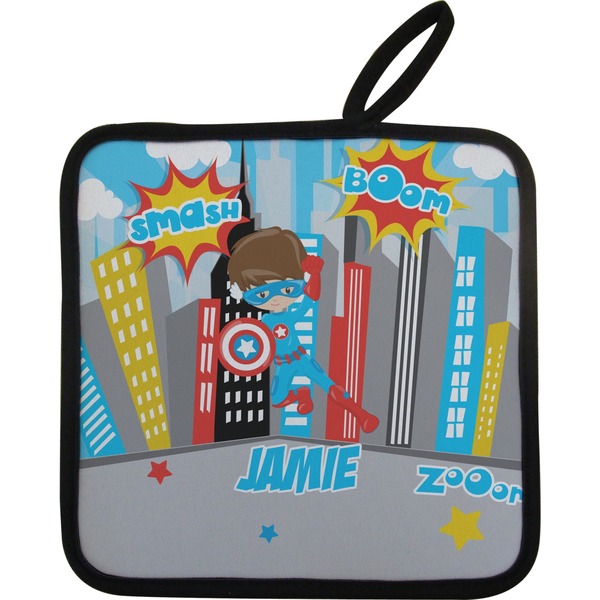 Custom Superhero in the City Pot Holder w/ Name or Text