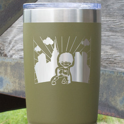 Superhero in the City 20 oz Stainless Steel Tumbler - Olive - Double Sided (Personalized)