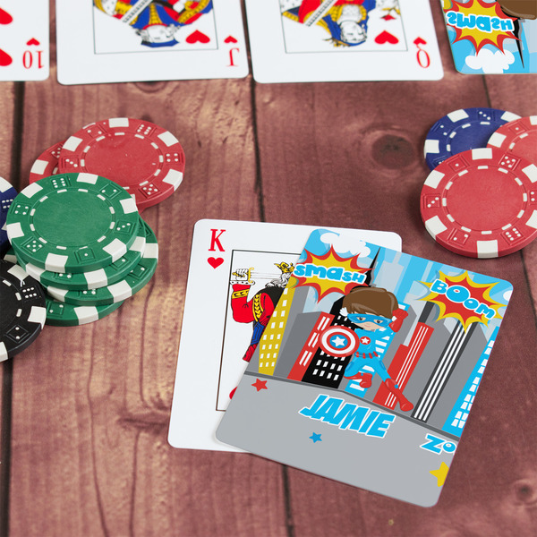 Superhero in the City On Table with Poker Chips