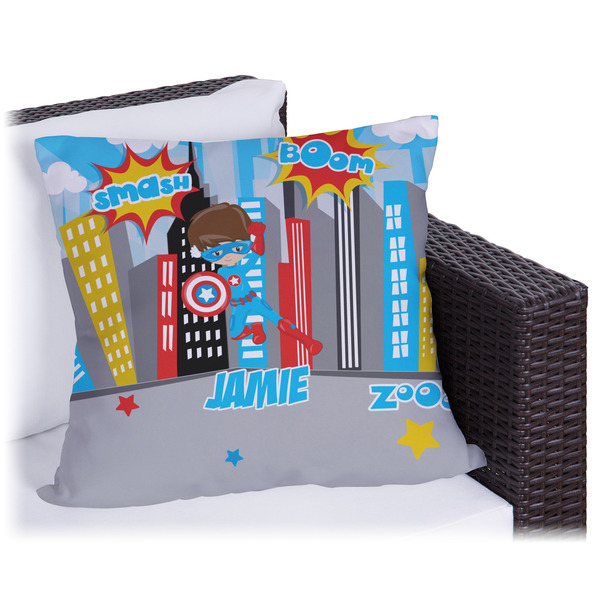 Custom Superhero in the City Outdoor Pillow - 16" (Personalized)