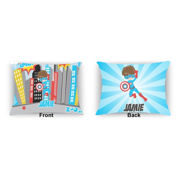 Superhero in the City Outdoor Rectangular Throw Pillow (Front and Back)