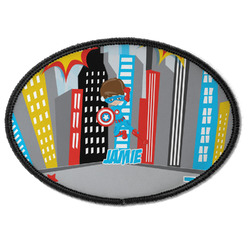 Superhero in the City Iron On Oval Patch w/ Name or Text