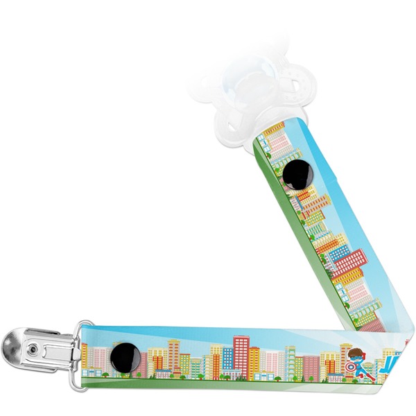 Custom Superhero in the City Pacifier Clip (Personalized)