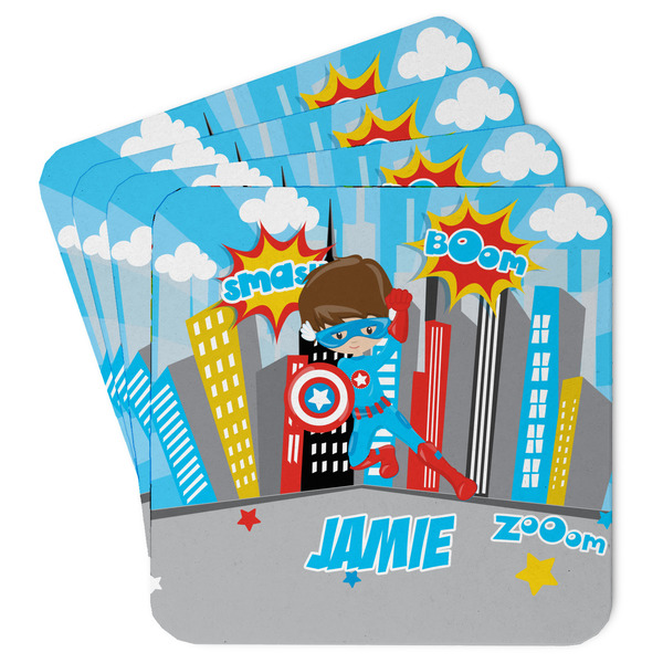 Custom Superhero in the City Paper Coasters w/ Name or Text