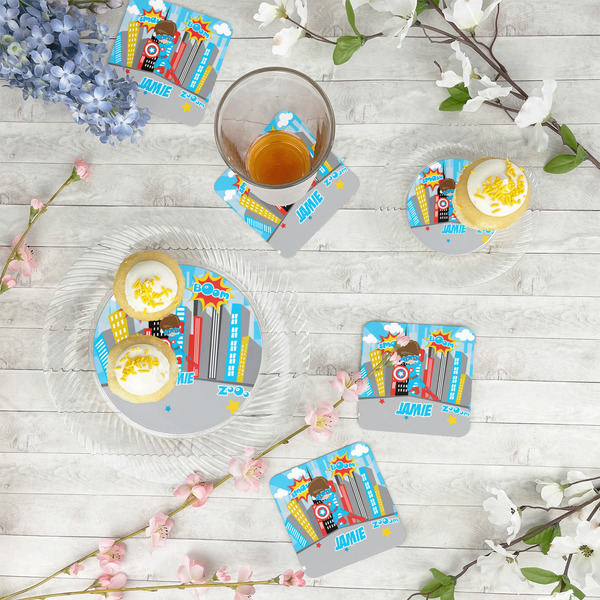 Superhero in the City Paper Coasters - In Context