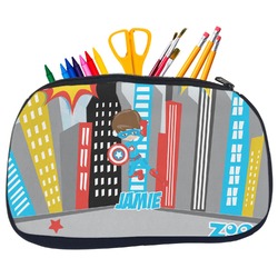 Superhero in the City Neoprene Pencil Case - Medium w/ Name or Text