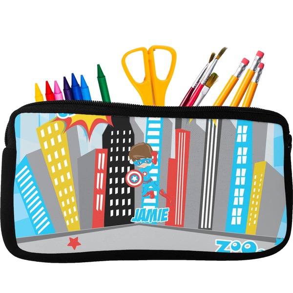 Custom Superhero in the City Neoprene Pencil Case - Small w/ Name or Text