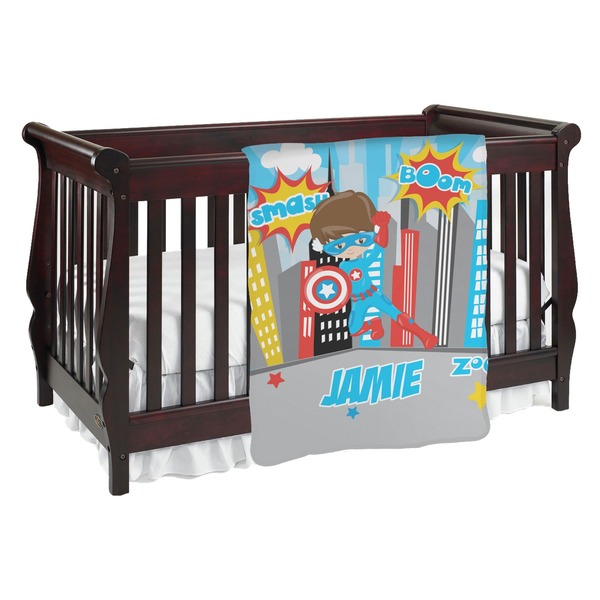 Custom Superhero in the City Baby Blanket (Single Sided) (Personalized)