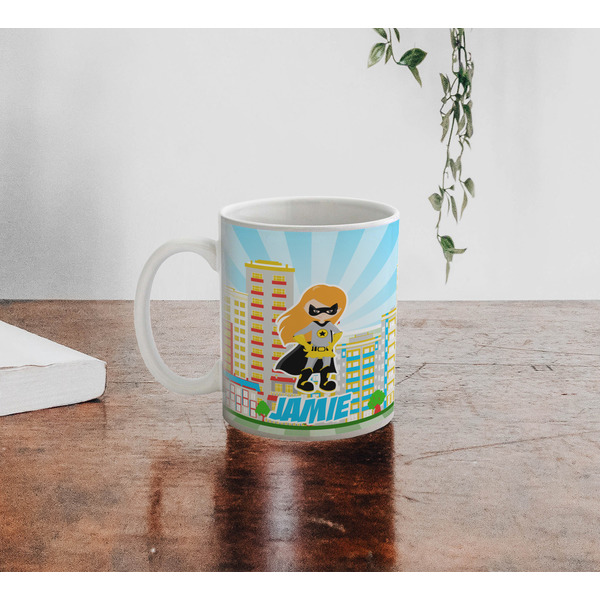 Superhero in the City Personalized Coffee Mug - Lifestyle