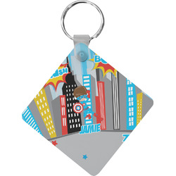 Superhero in the City Diamond Plastic Keychain w/ Name or Text