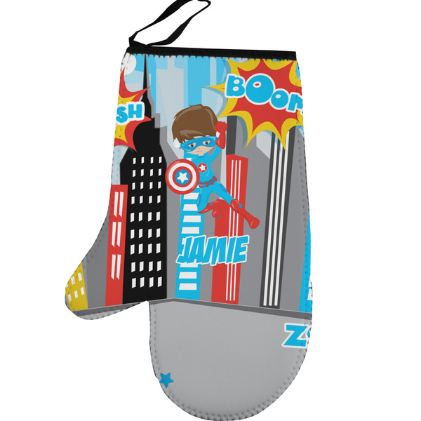 Superhero in the City Personalized Oven Mitt - Left