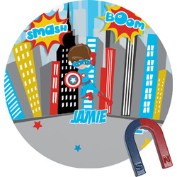 Superhero in the City Round Fridge Magnet (Personalized)