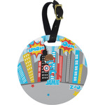 Superhero in the City Plastic Luggage Tag - Round (Personalized)