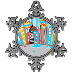 Superhero in the City Vintage Snowflake Ornament (Personalized)