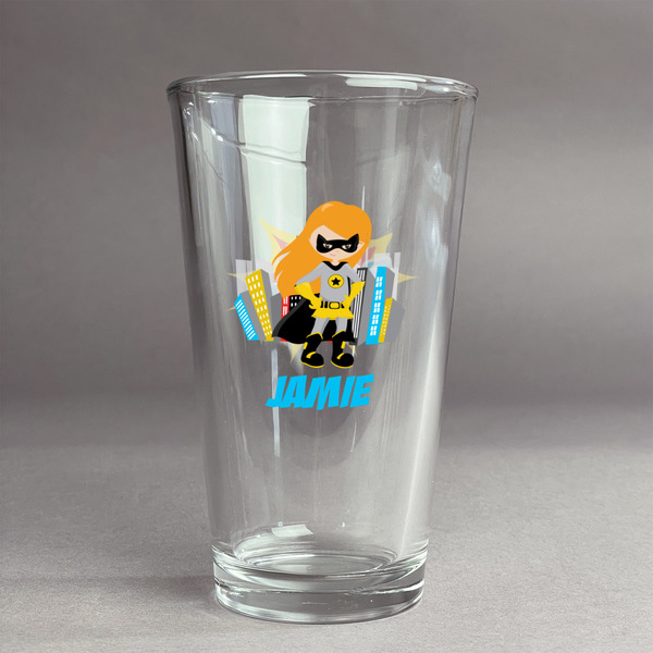 Custom Superhero in the City Pint Glass - Full Color Logo (Personalized)