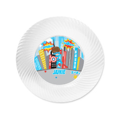 Superhero in the City Plastic Party Appetizer & Dessert Plates - 6" (Personalized)