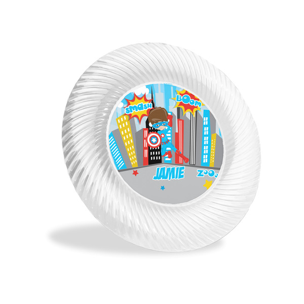 Custom Superhero in the City Plastic Party Appetizer & Dessert Plates - 6" (Personalized)