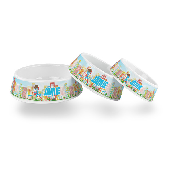 Superhero in the City Plastic Pet Bowls - PARENT MAIN