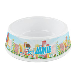 Superhero in the City Plastic Dog Bowl - Small (Personalized)