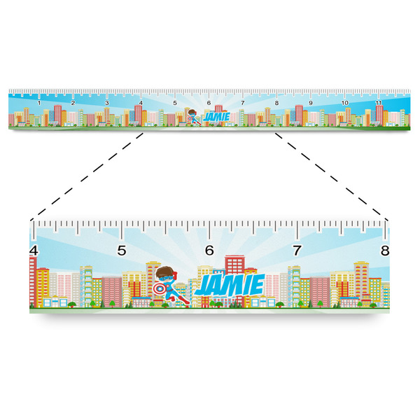 Custom Superhero in the City Plastic Ruler - 12" (Personalized)