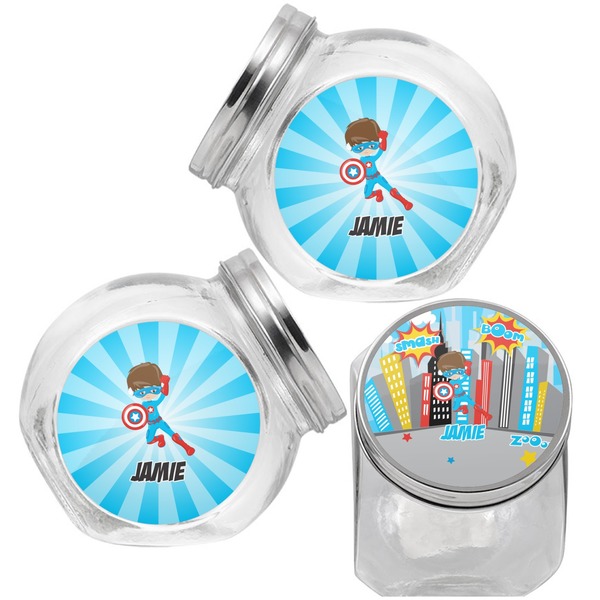 Superhero in the City Puppy Treat Jar - Top Left Right
